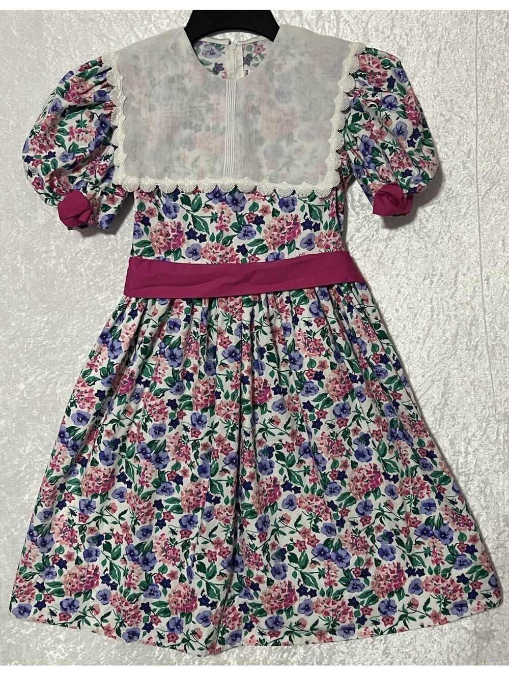 Jane Copeland Vintage VTG Girls Size 10 Floral Dress Pink Purple Short Sleeve
